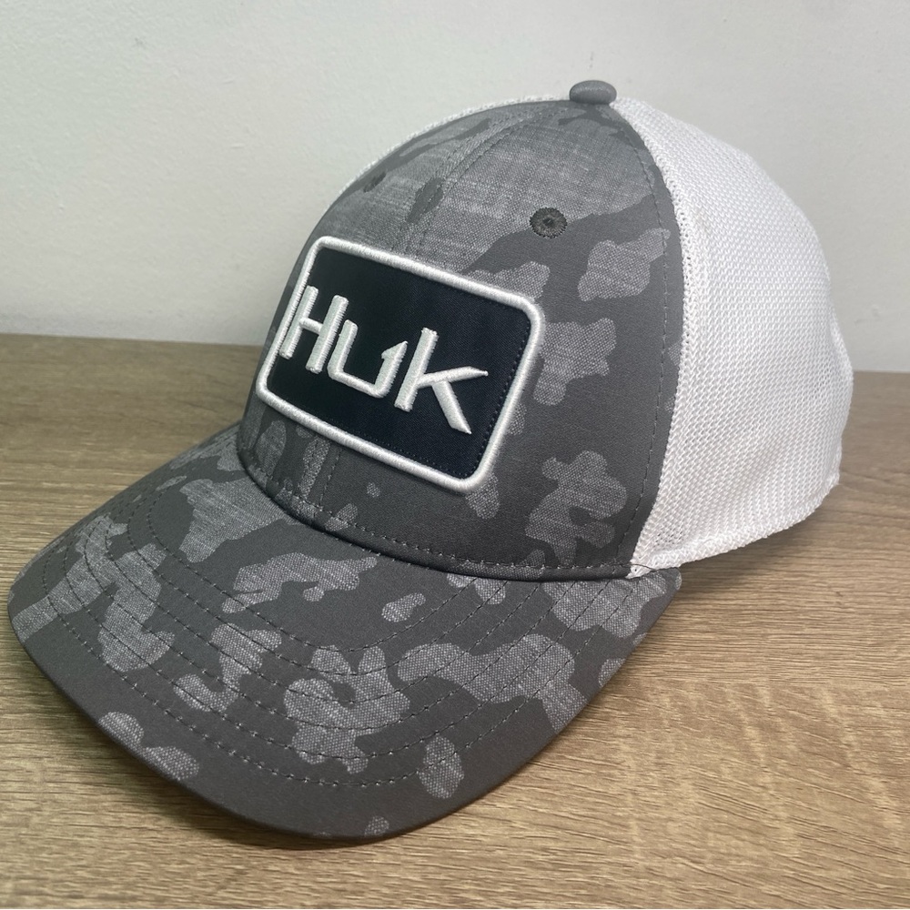 Huk Fishing Performance Hat Mens L-XL Mesh Black Gray White Polyester Spandex - Picture 4 of 16